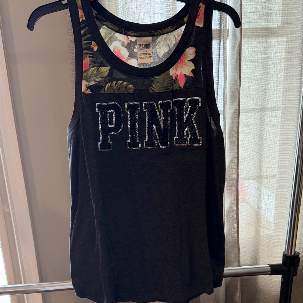 PINK Victoria's Secret Black Tank Top with Floral Detail